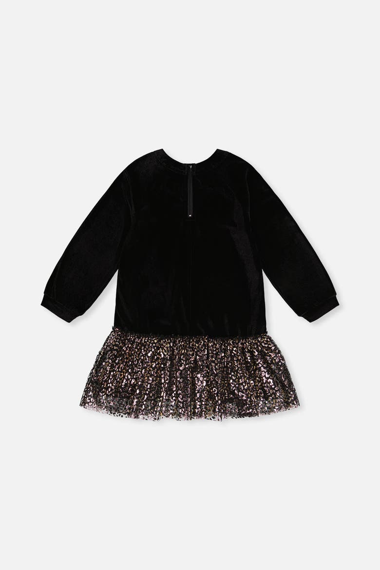 Bi-Material Raglan Sleeve Metallic Bow Dress, Alternate, color, Black and Gold