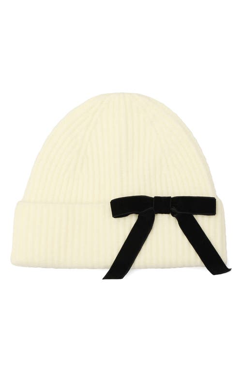 Kate Spade New York Velvet Bow Rib Beanie In White