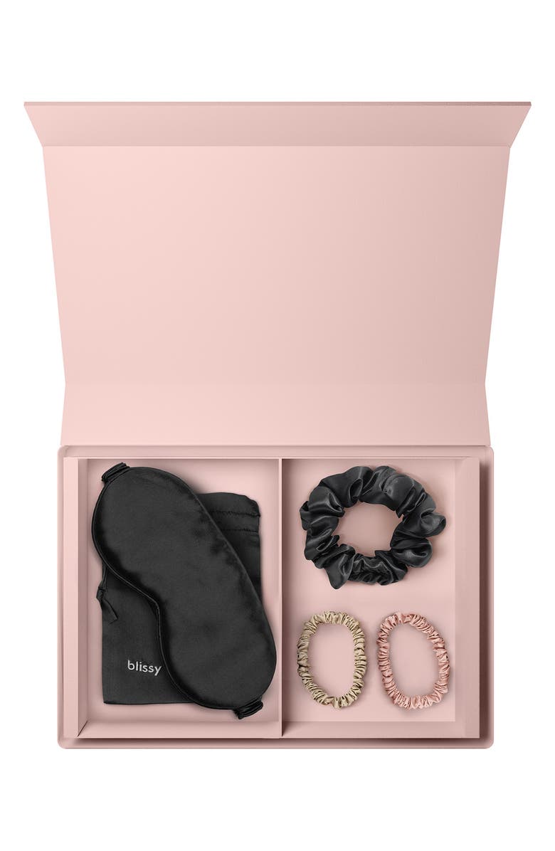 BLISSY Best of Blissy Mulberry Silk 5-Piece Travel Set, Alternate, color, Black/ Multi