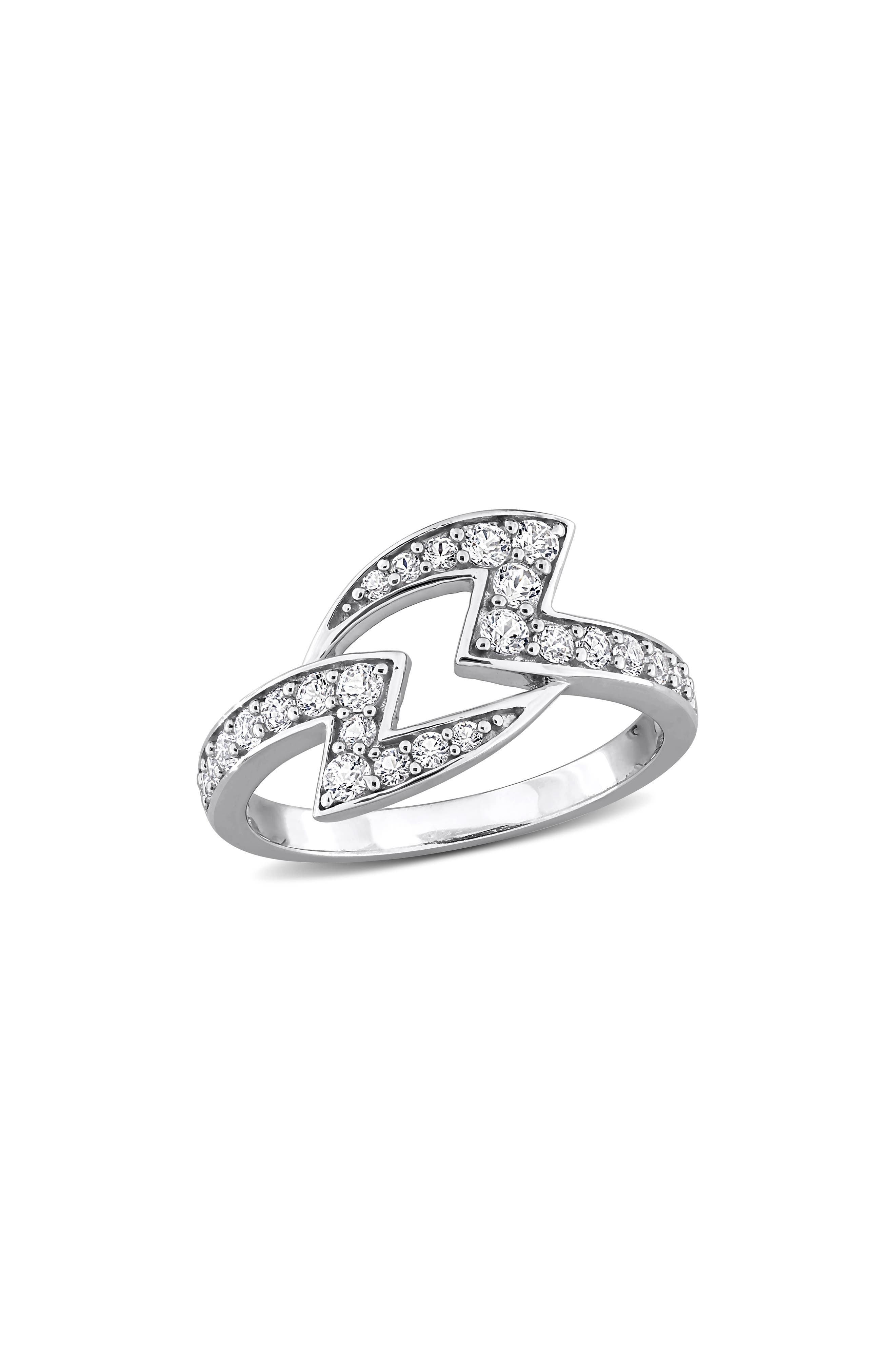 Sterling Silver Created White Sapphire Lightning Bolt Ring