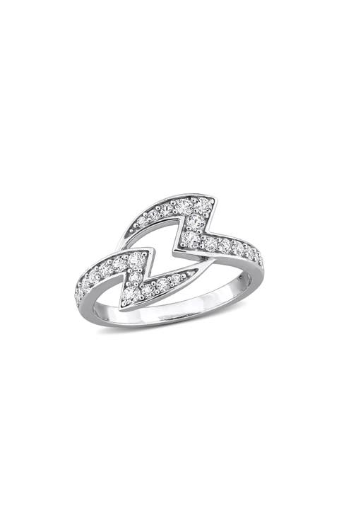 Sterling Silver Created White Sapphire Lightning Bolt Ring