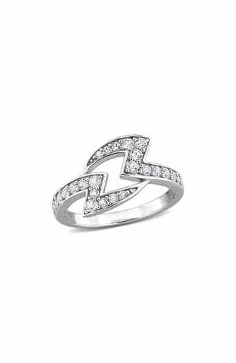 Sterling Silver Created White Sapphire Lightning Bolt Ring