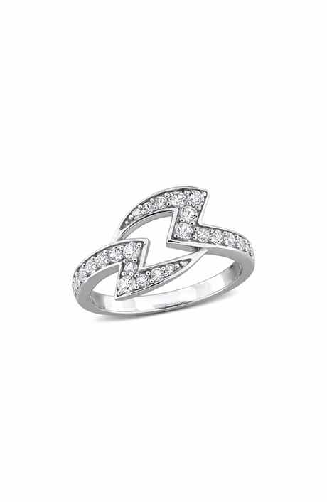 Sterling Silver Created White Sapphire Lightning Bolt Ring