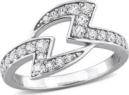 DELMAR Sterling Silver Created White Sapphire Lightning Bolt Ring