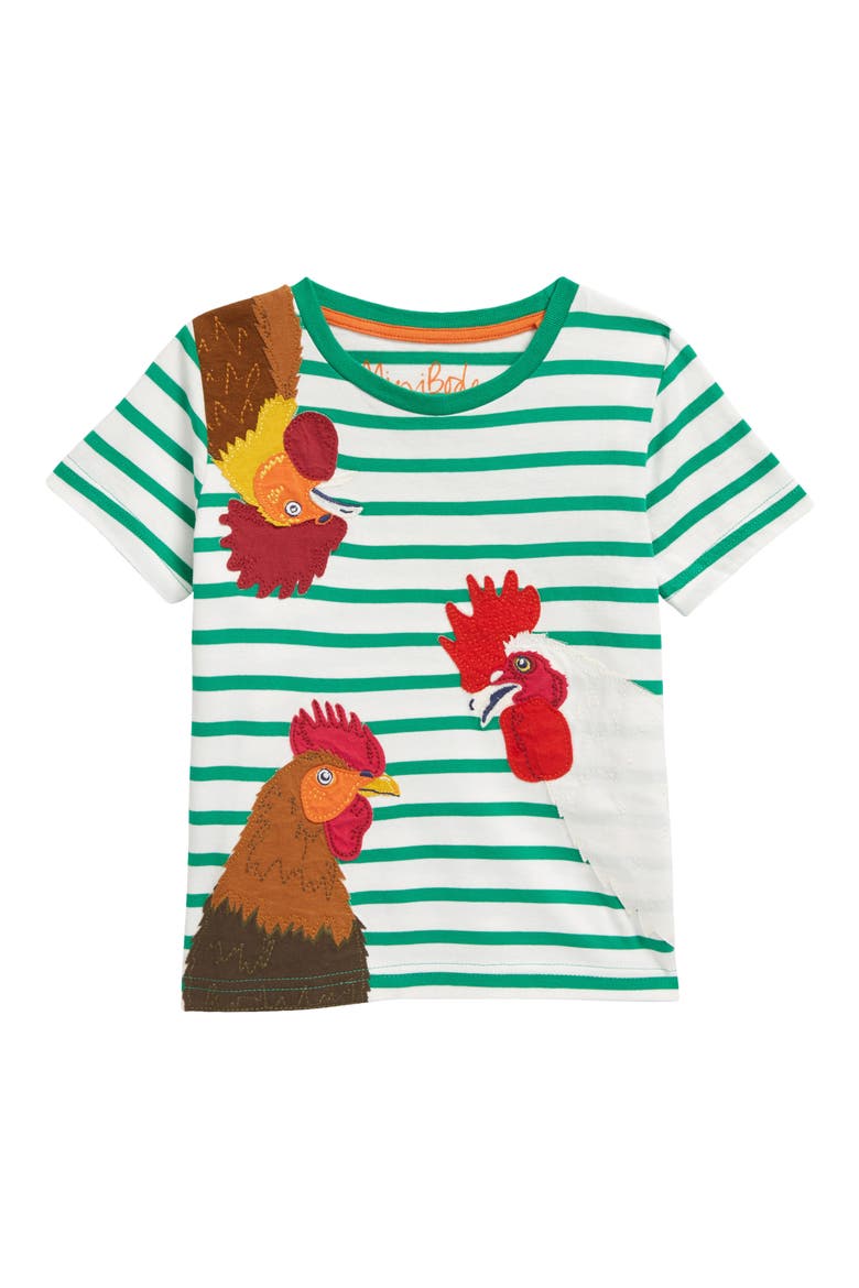 Kids' Stripe Pets Appliqué T-Shirt, Main, color, SAPLING GREEN CHICKENS