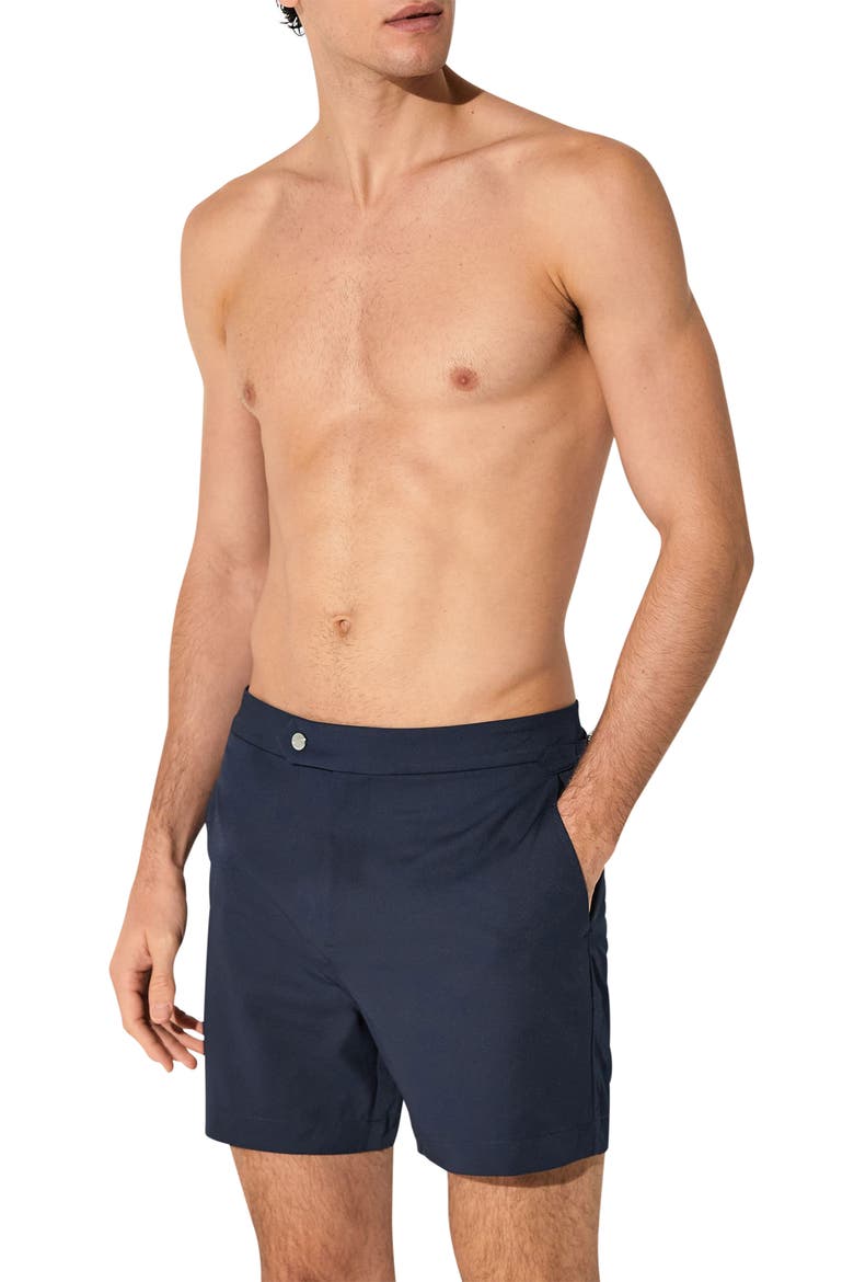 Sun Solid Side Adjuster Swim Trunks, Main, color, NAVY