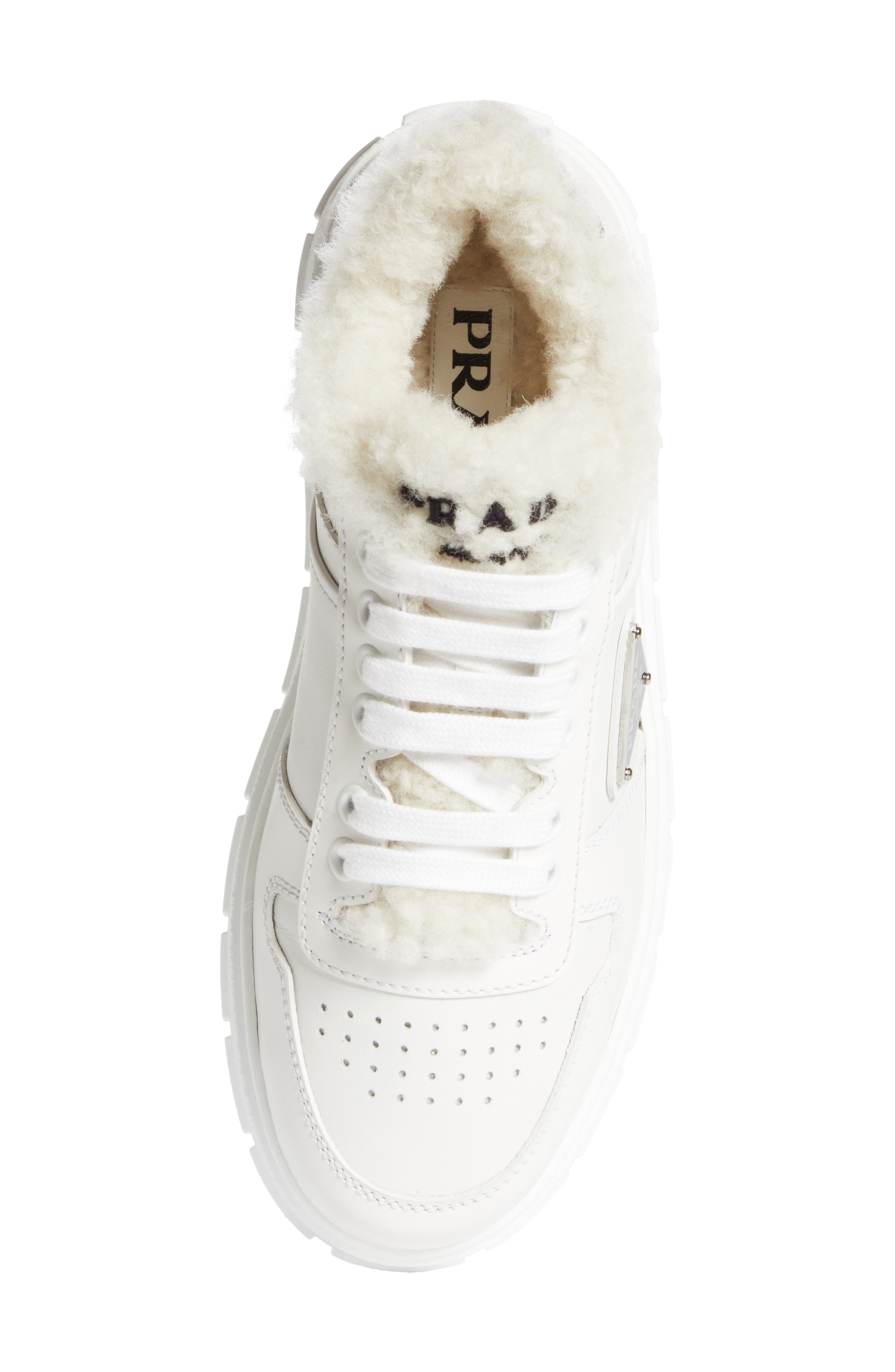 Prada Logo Sport Shearling Lined Platform Sneaker, Alternate, color, 