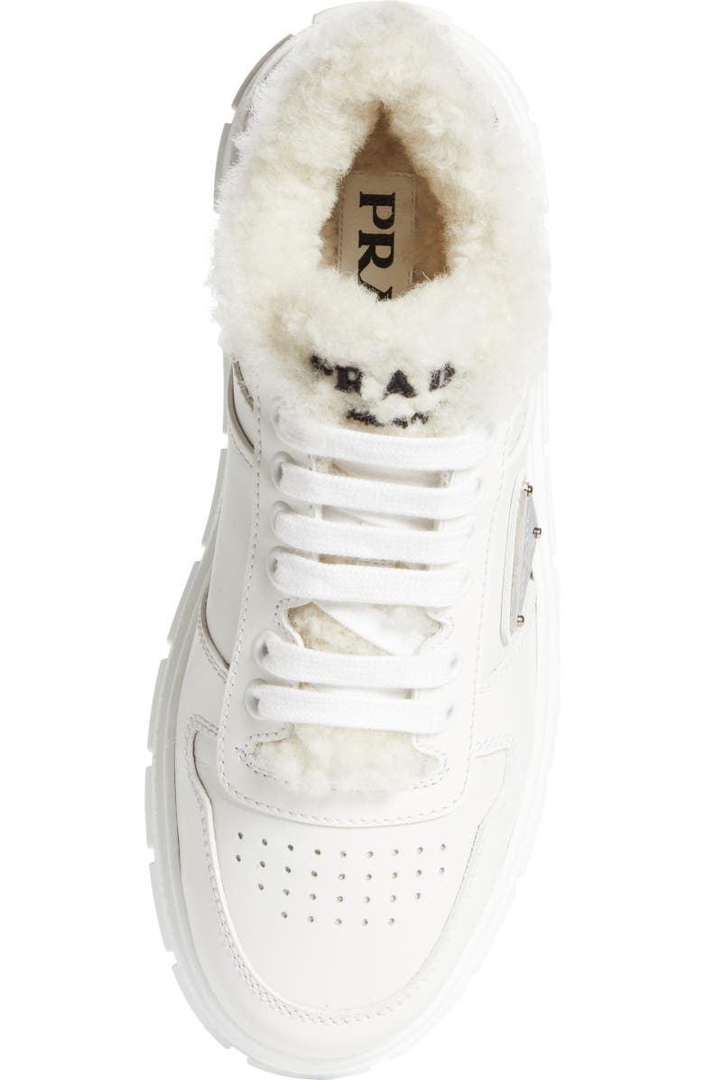 Prada Logo Sport Shearling Lined Platform Sneaker, Alternate, color,