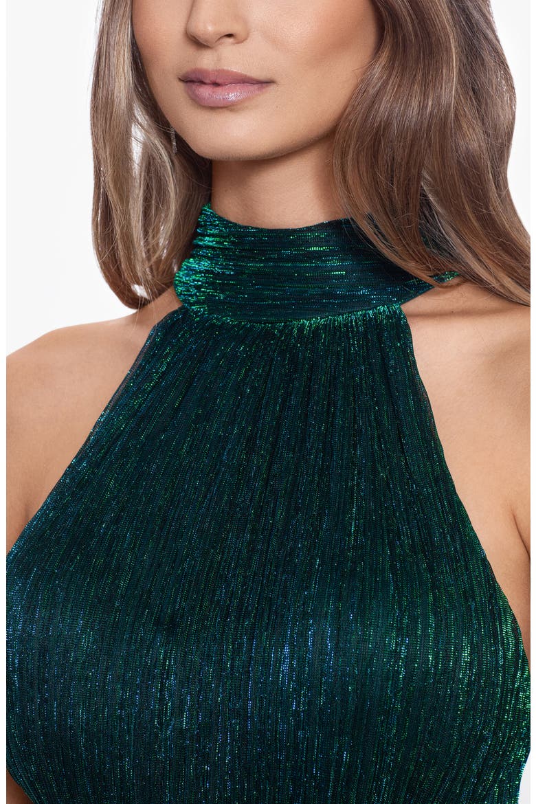Halter Mock Neck Crinkle Faux Wrap Gown, Alternate, color, JADE