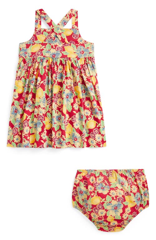 Ralph Lauren Floral Print Cotton Sundress & Bloomers Set In Lemon Floral