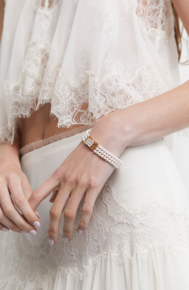 Nadri Madrid Layered Faux Pearl Bracelet, Alternate, color, Gold