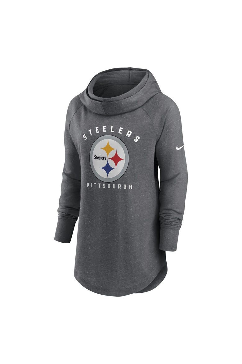 Women's Nike Heather Charcoal Pittsburgh Steelers Raglan Funnel Neck Pullover Hoodie, Alternate, color, Heather Charcoal