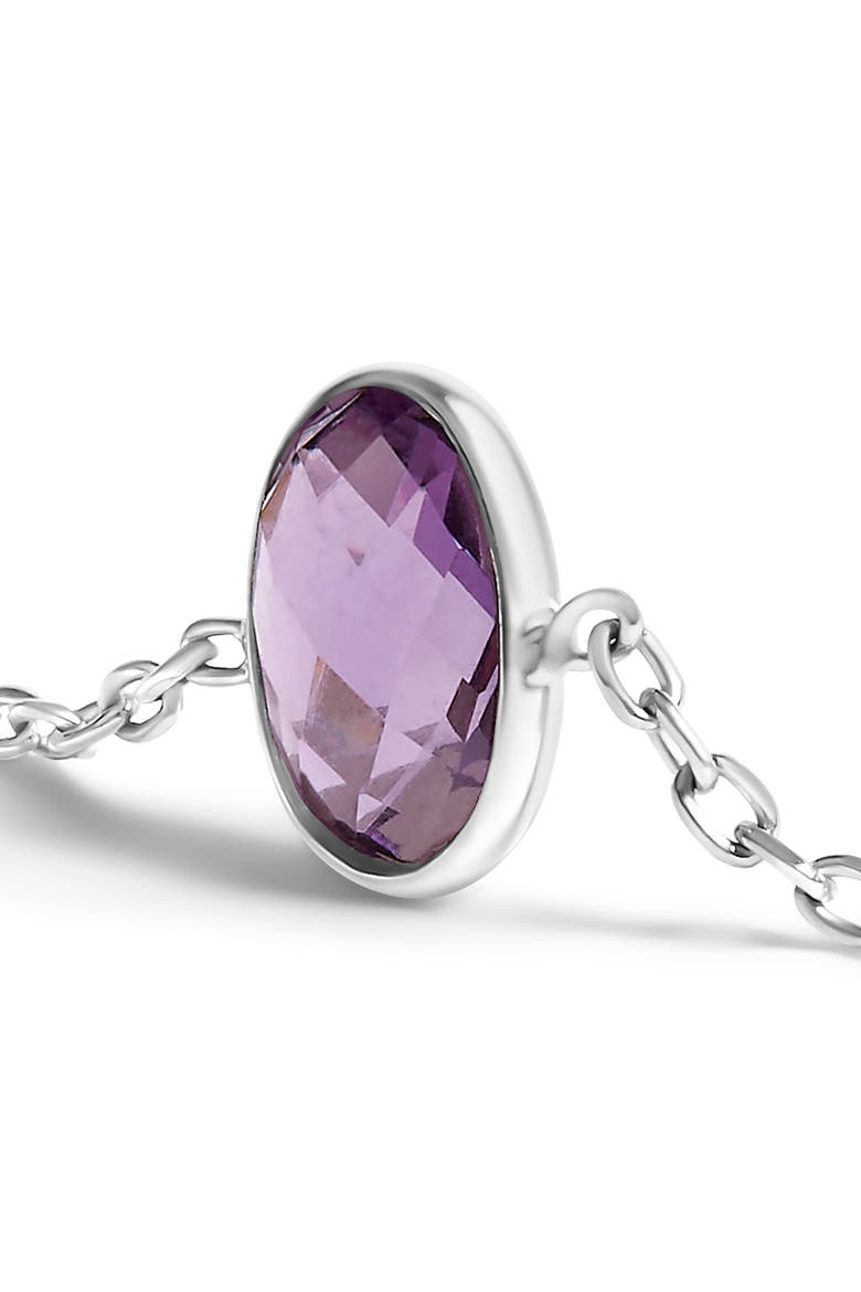 .925 Sterling Silver Bezel Set Purple Amethyst 5 Station Adjustable Bolo Bracelet, Alternate, color, White