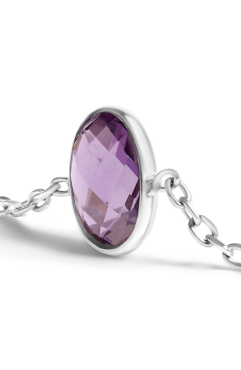 Haus of Brilliance .925 Sterling Silver Bezel Set Purple Amethyst 5 Station Adjustable Bolo Bracelet, Alternate, color, White