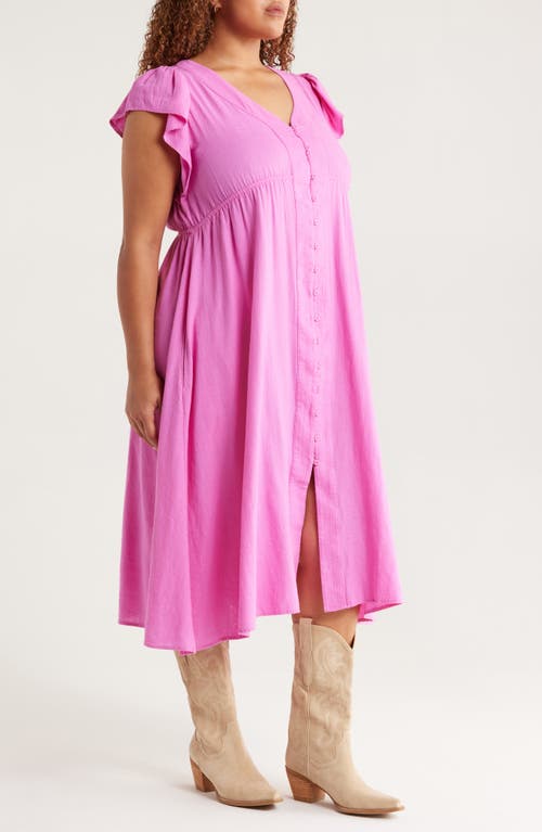 Treasure & Bond Short Sleeve Button Down Linen Blend Midi Dress In Pink