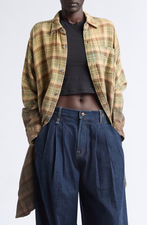 Draped Front Ombre Plaid Shirt