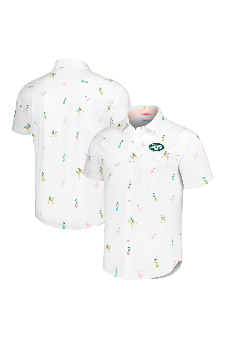 Men's Tommy Bahama White New York Jets Nova Wave Flocktail Button-Up Shirt, Main, color, White