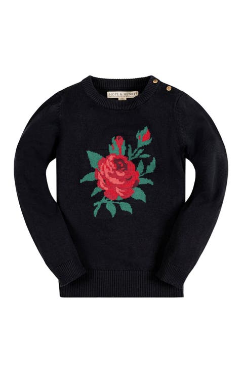 Girls' Organic Rose Intarsia Sweater, Kids