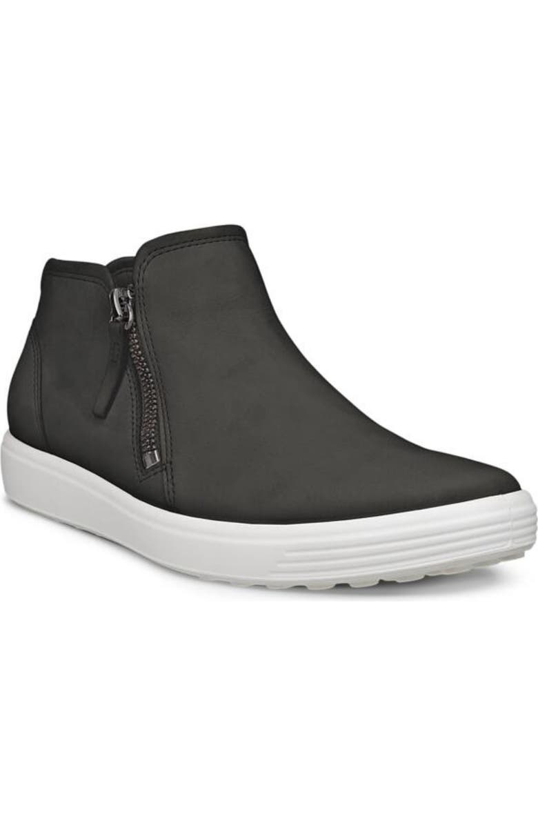 ECCO Soft 7 Mid Top Zip Sneaker, Main, color, Black