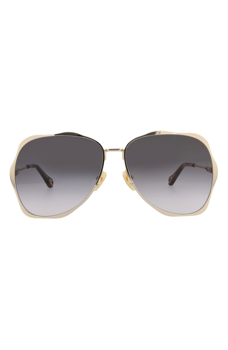 Chloé 60mm Wavy Sunglasses, Main, color, Gold Gold Grey