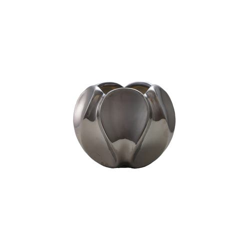 Storied Home Round Stoneware Planter, Chrome Glazed In Gray