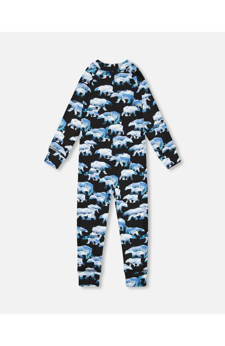 Deux par Deux Baby Boy's One Piece Thermal Underwear Black Printed Polar Bears, Alternate, color, 
