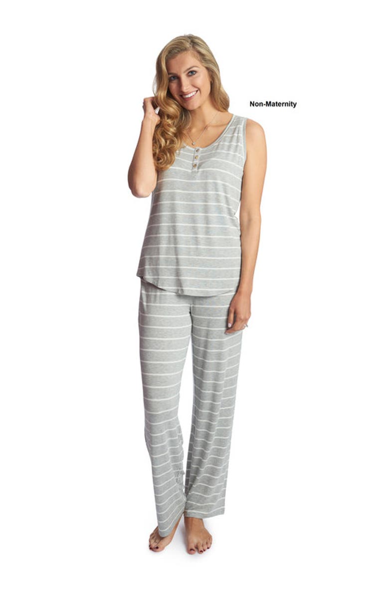Everly Grey Joy During & After 2-Piece Maternity/Nursing Sleep Set, Alternate, color, Heather Grey Stripe