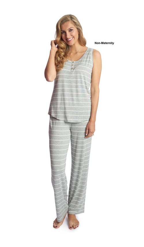 Everly Grey Maternity Joy Tank & Pants /nursing Pajama Set In Gray