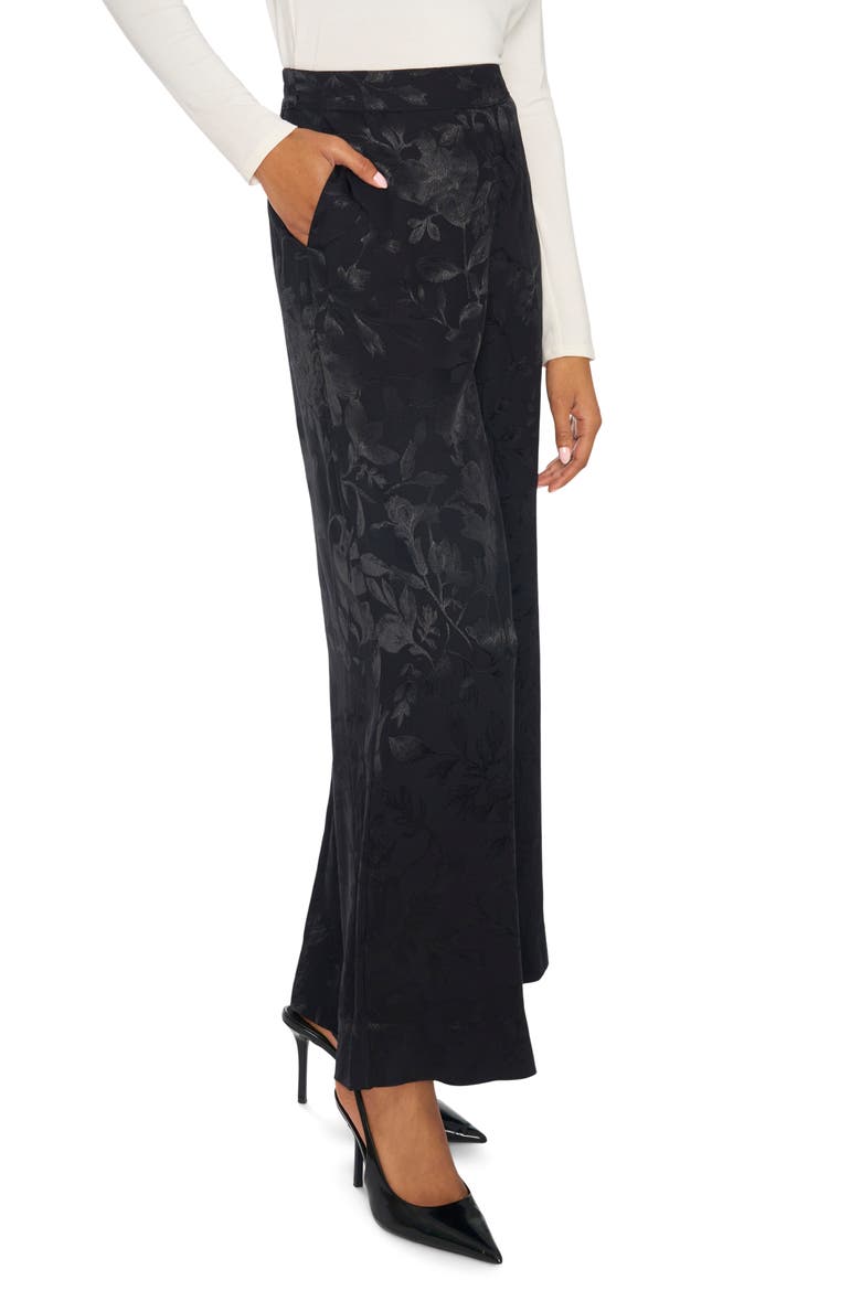 Floral Jacquard Wide Leg Pants, Alternate, color, RICH BLACK