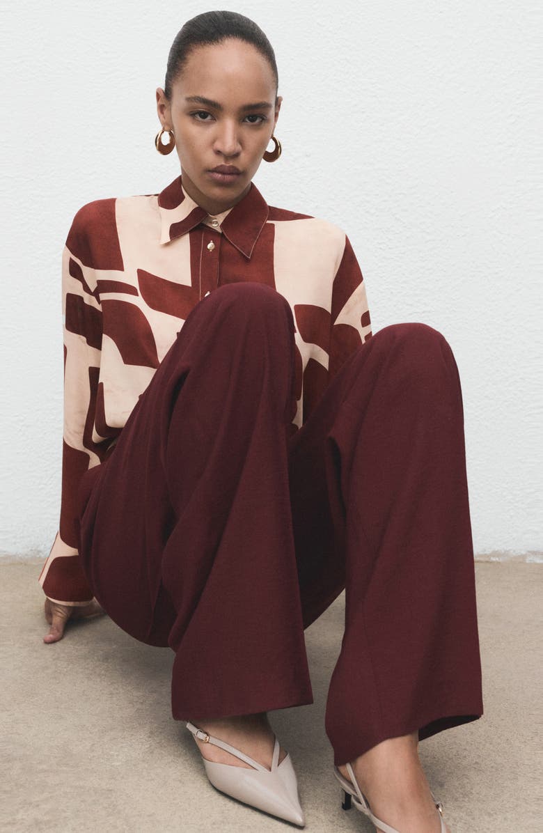 MANGO Geo Print Button-Up Shirt, Alternate, color, Ecru