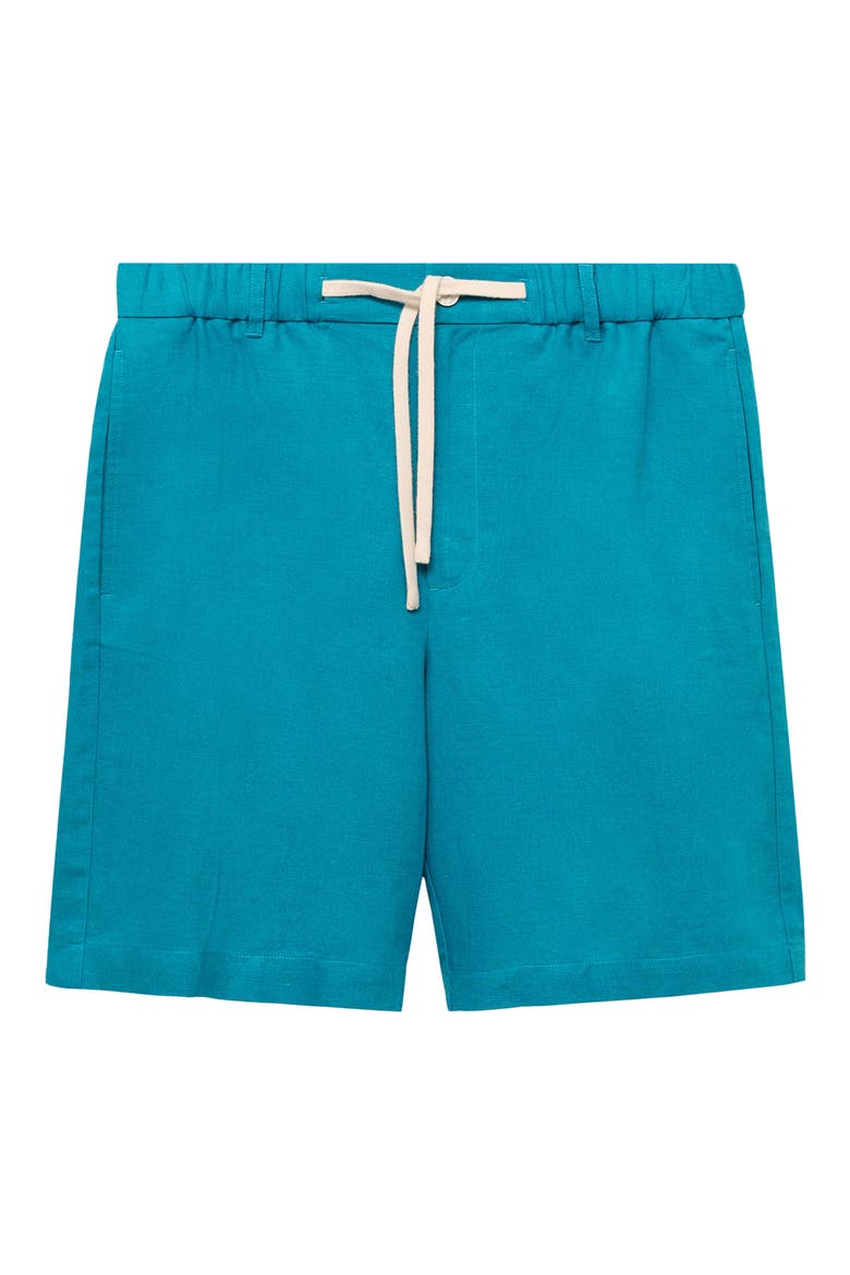 Drawstring Cotton & Linen Bermuda Shorts, Alternate, color, TURQUOISE