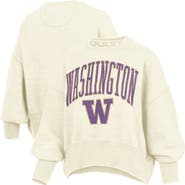 PRESSBOX Women's Pressbox Natural Washington Huskies Oversized Waist-Length Crewneck Sweatshirt