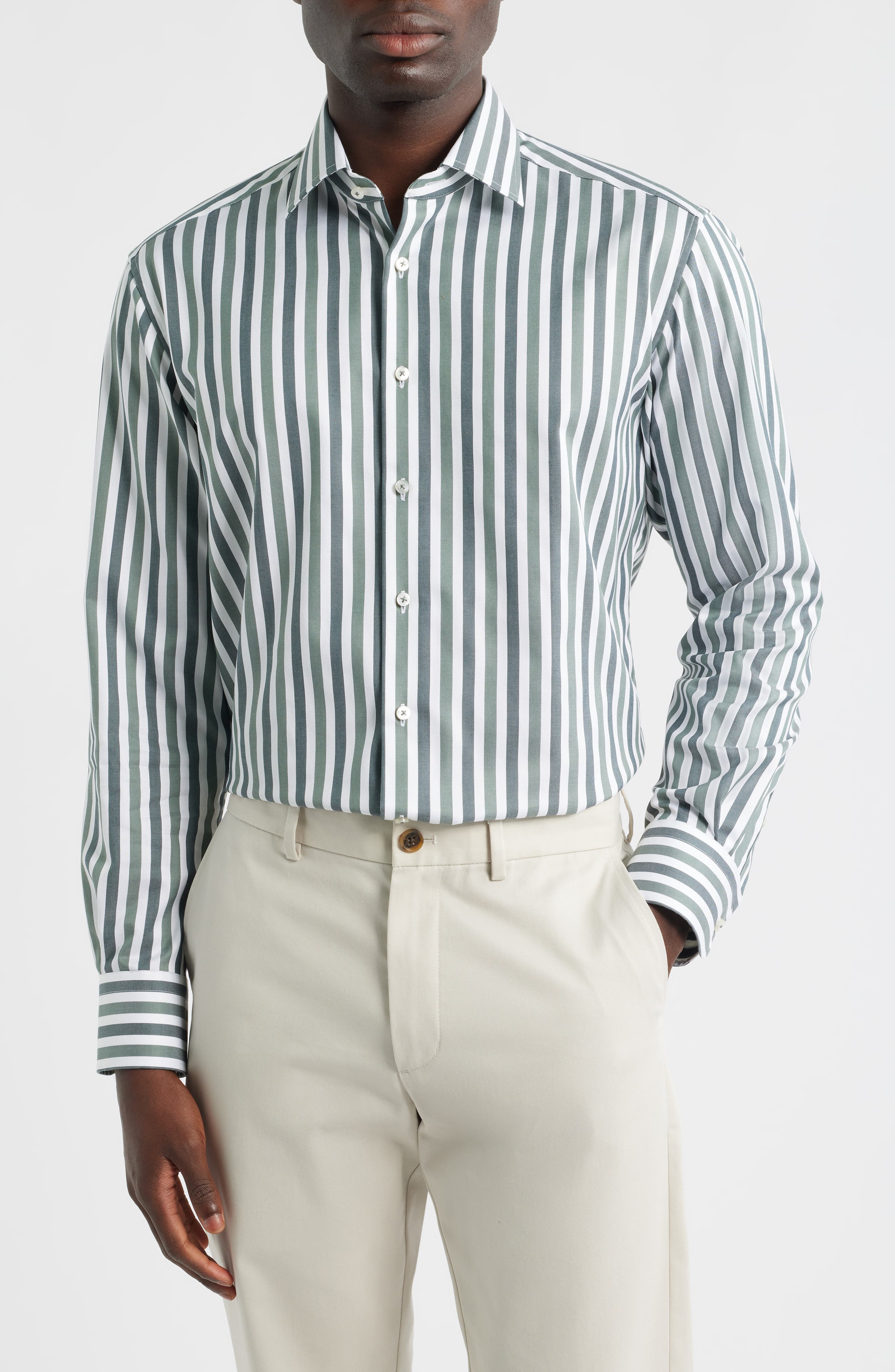 Modern Fit Stripe Non-Iron Cotton Twill Dress Shirt