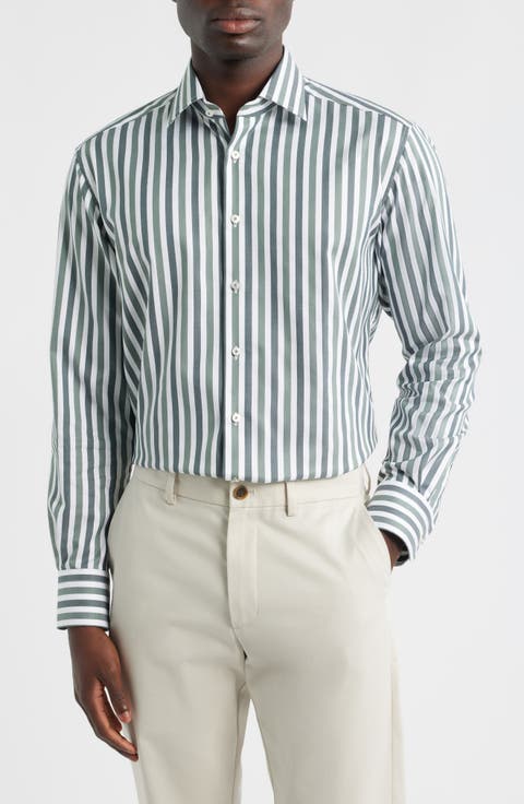 Modern Fit Stripe Non-Iron Cotton Twill Dress Shirt (Regular & Big)