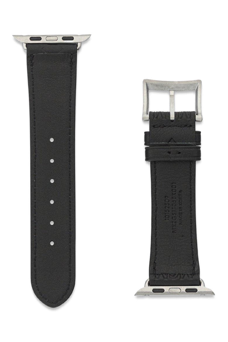 Apple Watch Band in Embossed Monogram Leather, Alternate, color, Black