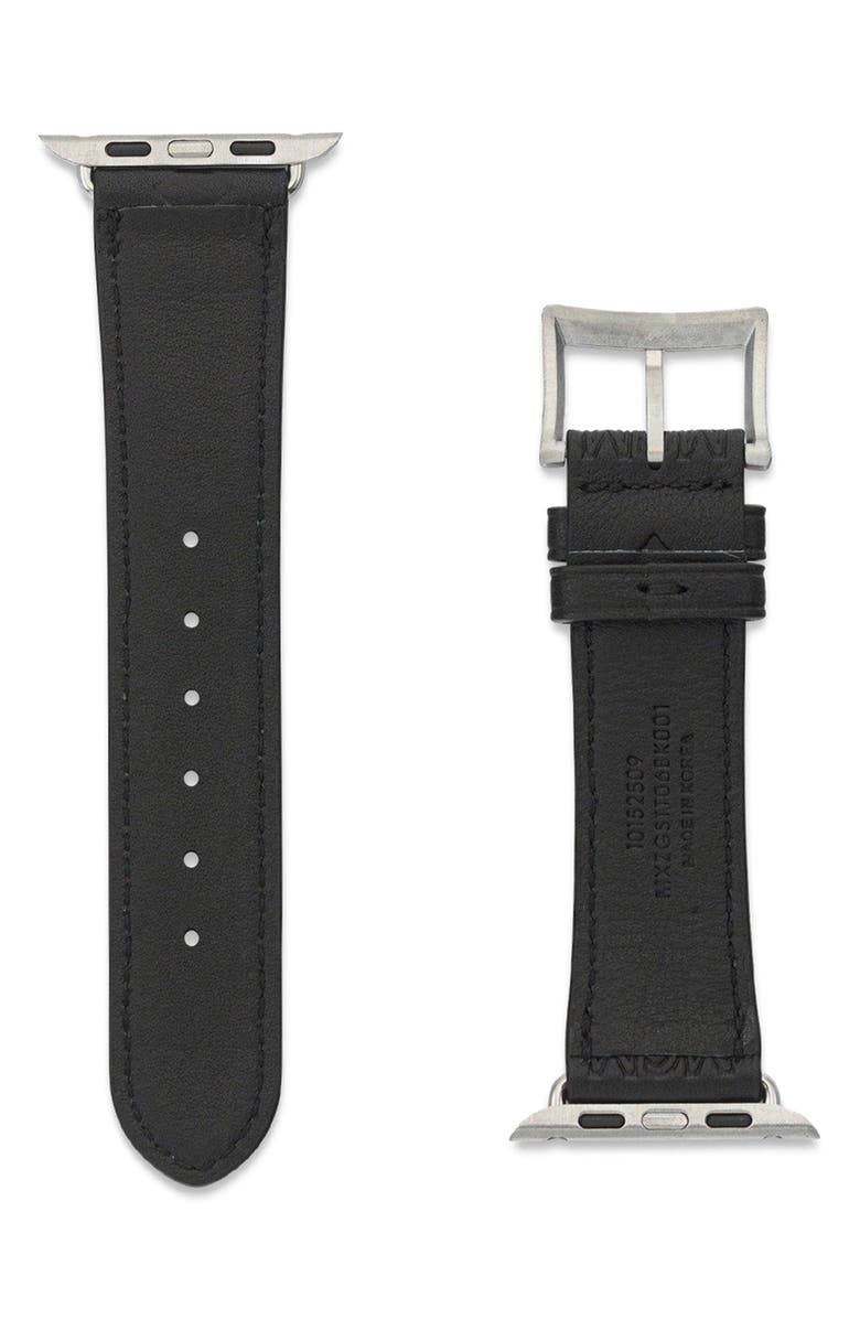 MCM Apple Watch Band in Embossed Monogram Leather, Alternate, color, Black
