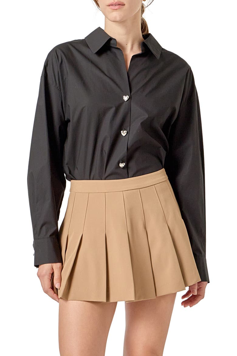 Oversize Cotton Button-Up Shirt, Main, color, BLACK