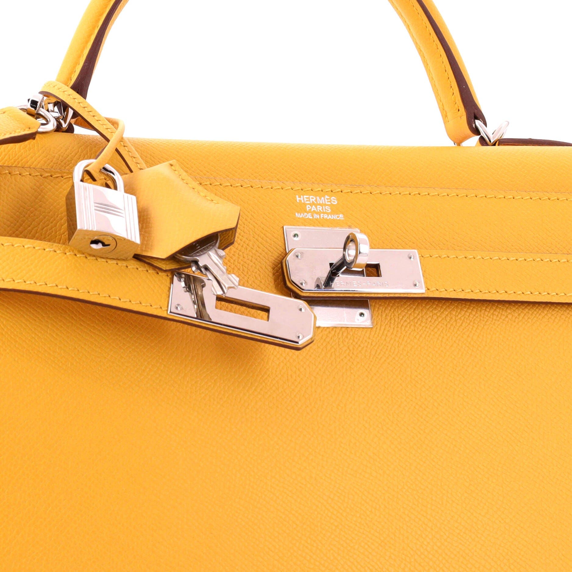 Pre-Owned Hermes Kelly Handbag Yellow Epsom with Palladium Hardware 32, Alternate, color, Soleil
