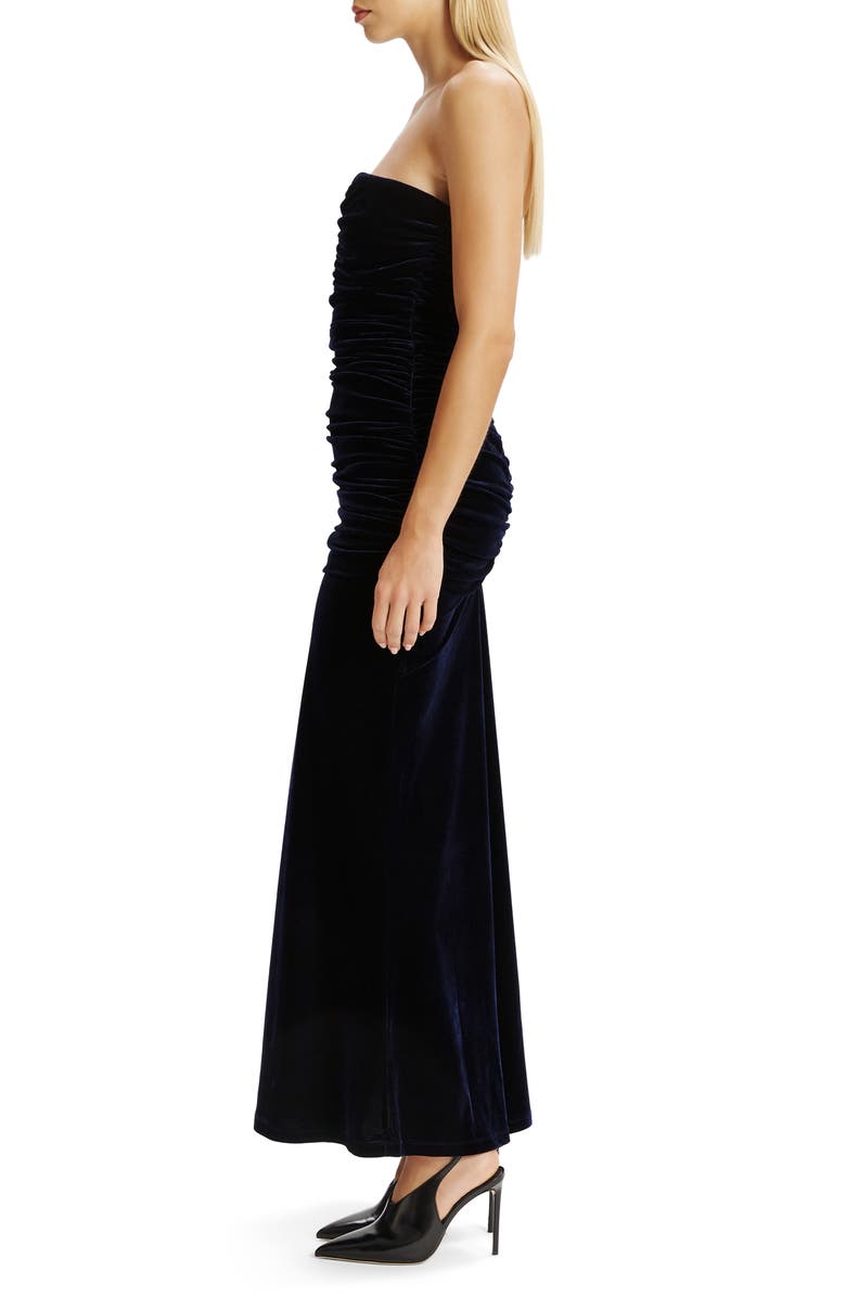Bardot Elvira Velvet Strapless Gown, Alternate, color, Navy