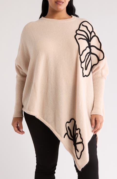 Abstract Floral Asymmetric Hem Sweater (Plus)