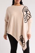 DR2 by Daniel Rainn Abstract Floral Asymmetric Hem Sweater