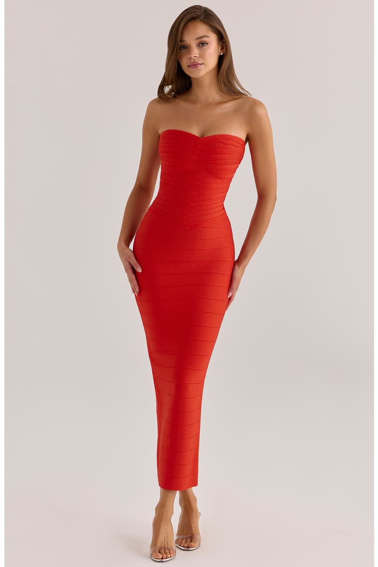 The Sweetheart Strapless Bandage Dress, Alternate, color, RED