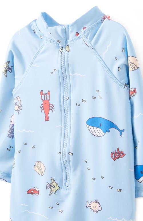 Cotton On Kids Cameron Long Sleeve Swimsuit In Dawn Blue Sea Creatures