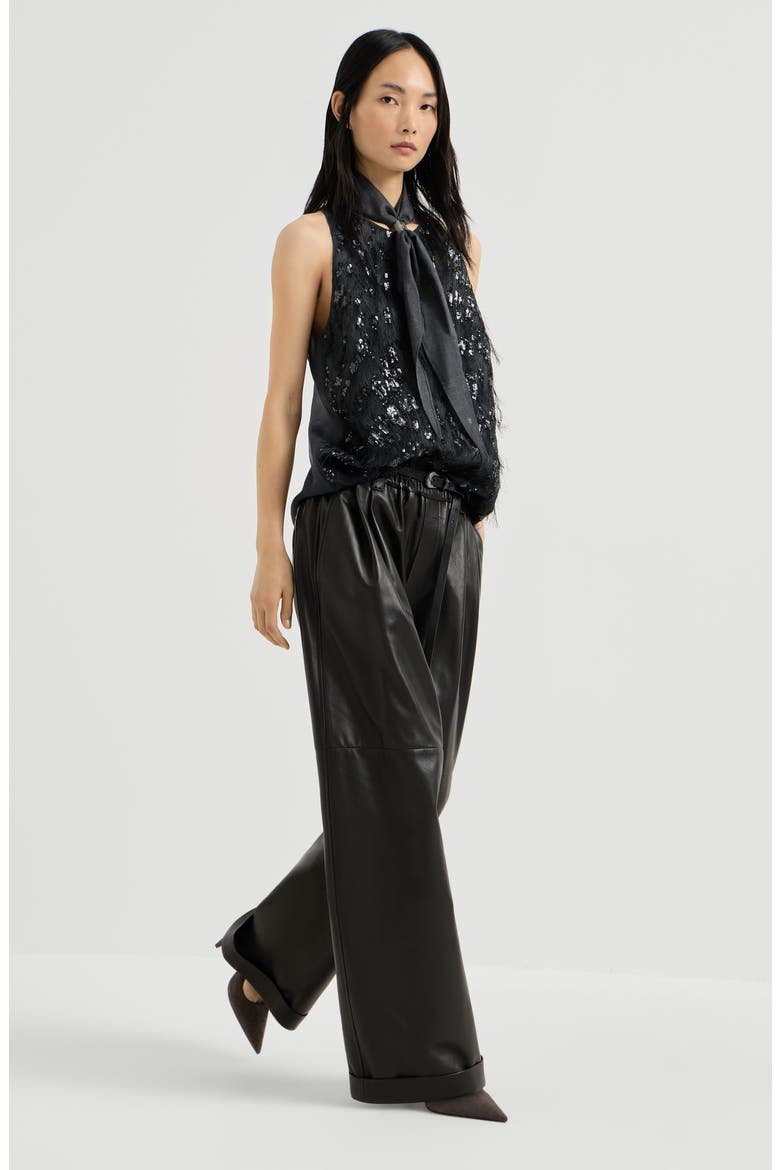 Nappa leather baggy trousers, Alternate, color, Black