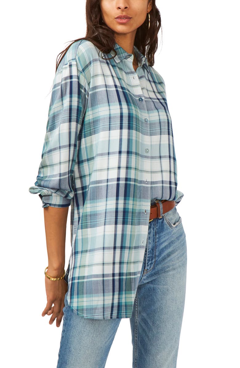 Vince Camuto Plaid Button-Up Tunic Top, Main, color, 
