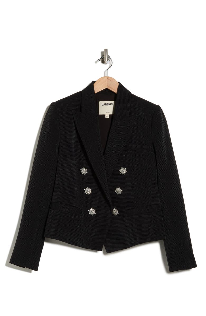 L'AGENCE Brooke Texture Double Breasted Crop Blazer, Alternate, color, Black/Crystal