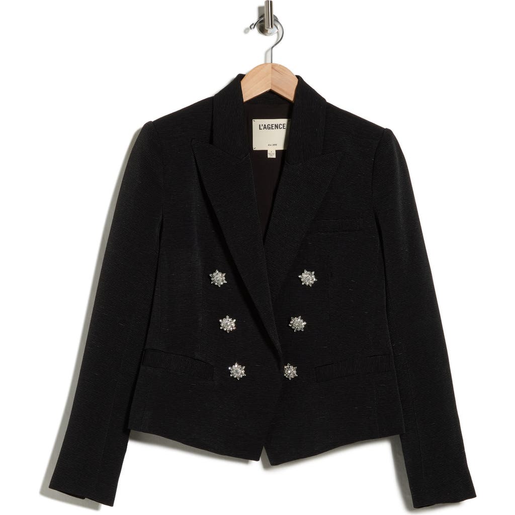 L'agence Brooke Texture Double Breasted Crop Blazer In Multi