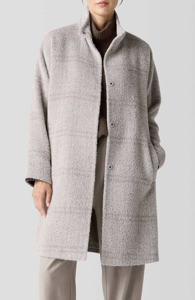 Eileen Fisher High Collar Long Coat, Main, color, Dove