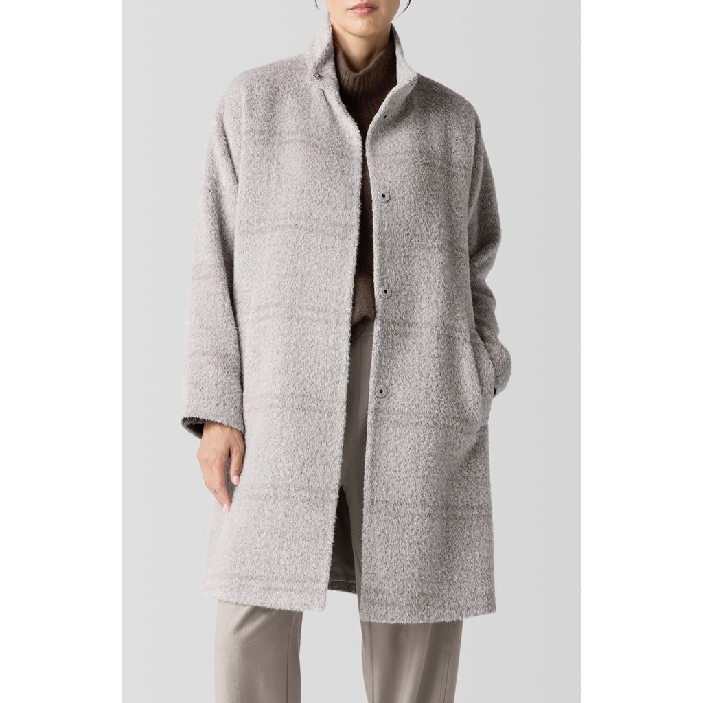 Eileen Fisher High Collar Long Coat In Gray