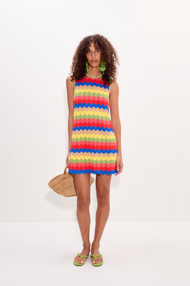 Moji Knit Crochet Mini Dress, Alternate, color, Tropical Wave